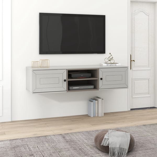 Floating TV Stand Wall Mounted TV Shelf with Large Storage, Media ...