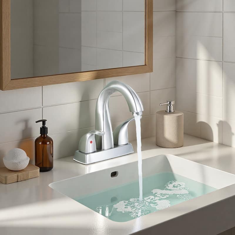 WOWOW 4 in. Centerset Double-Handle Bathroom Faucet with Pop Up Drain