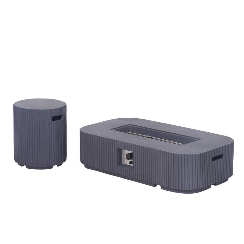 Christopher Knight Home - Lecce 2-Piece Outdoor MgO Fire Pit 50,000 BTU Table Set with Propane Tank Holder