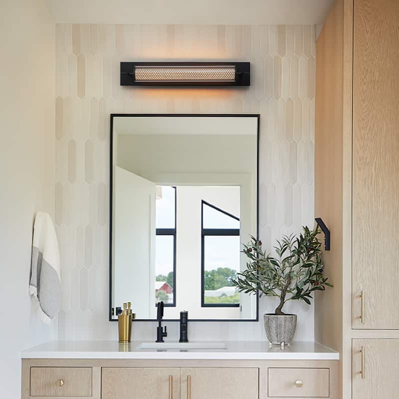 Modern Black LED Vanity Light Cylinder Glass Shades Dimmable Bathroom