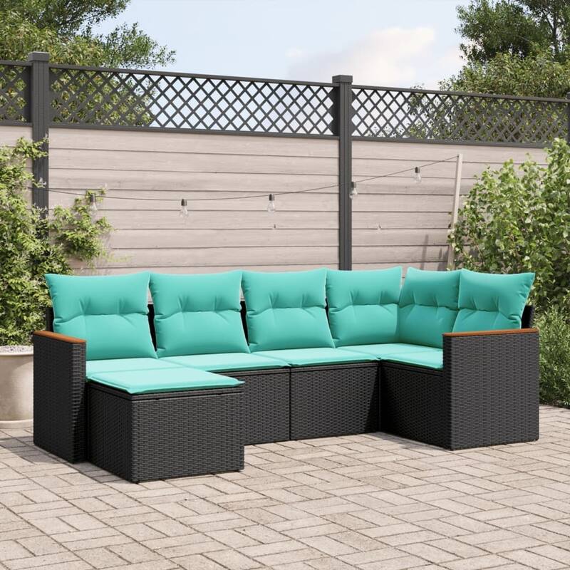 vidaXL 7 Piece Patio Sofa Set with Cushions Black Poly Rattan - 70.5x27.2x70.7-without table
