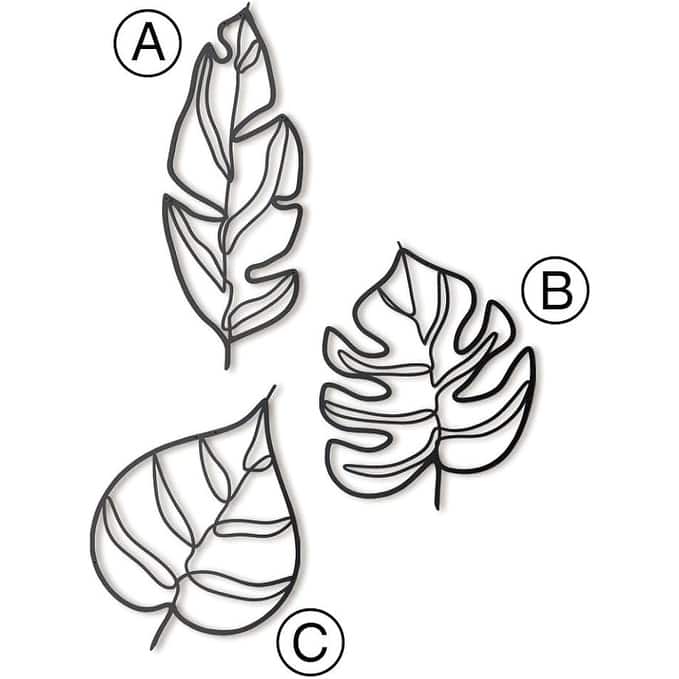 Leaves Metal Wall Art - Matte Black, Home Office and Living Room Decoration, Set of 3