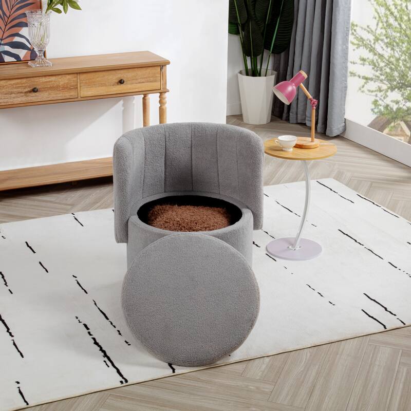 Boucle Swivel Chair with Storage Base