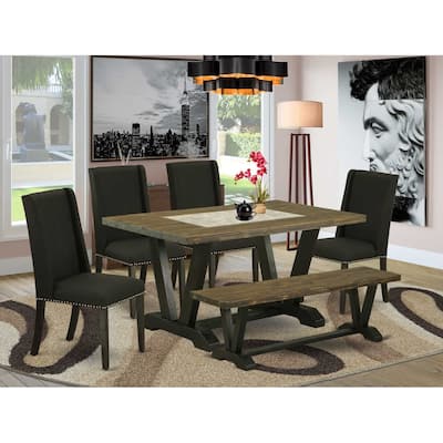 HomeStock 6-Pc Multi-Color Solid Wood Top-Rectangular Upholstered Dining Room Set-Seats 4