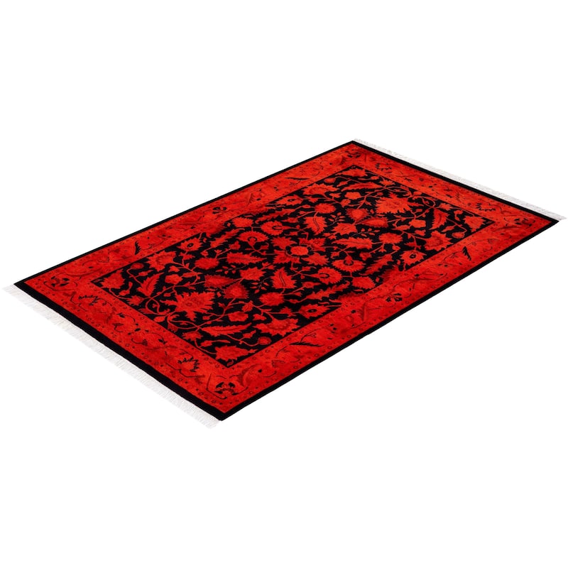 Overton Hand Knotted Wool Vintage Inspired Modern Contemporary Overdyed Red Area Rug - 3' 1" x 5' 0"