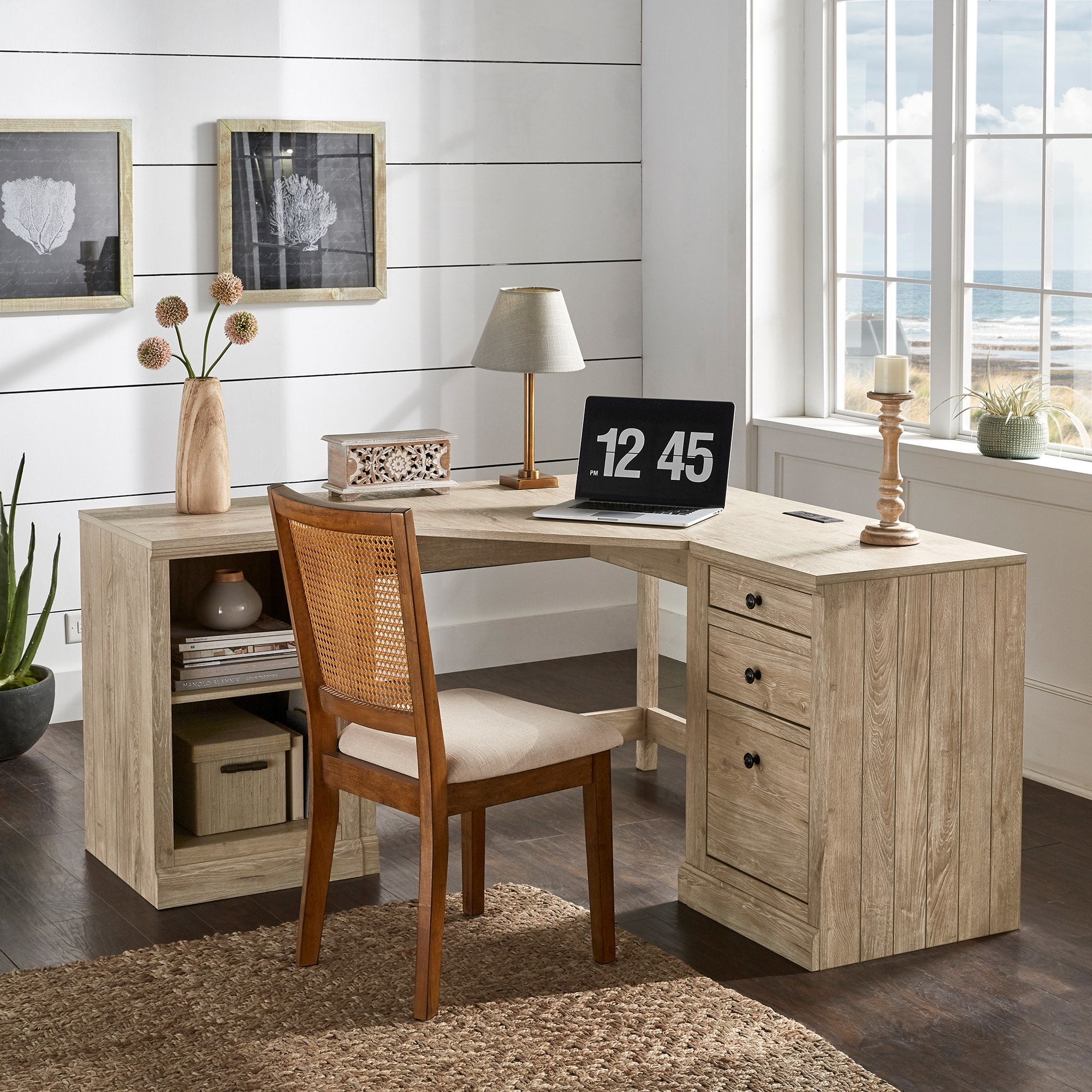 Hinesburg 40 in. Corner Desk with USB Chargers and 3-drawer ...