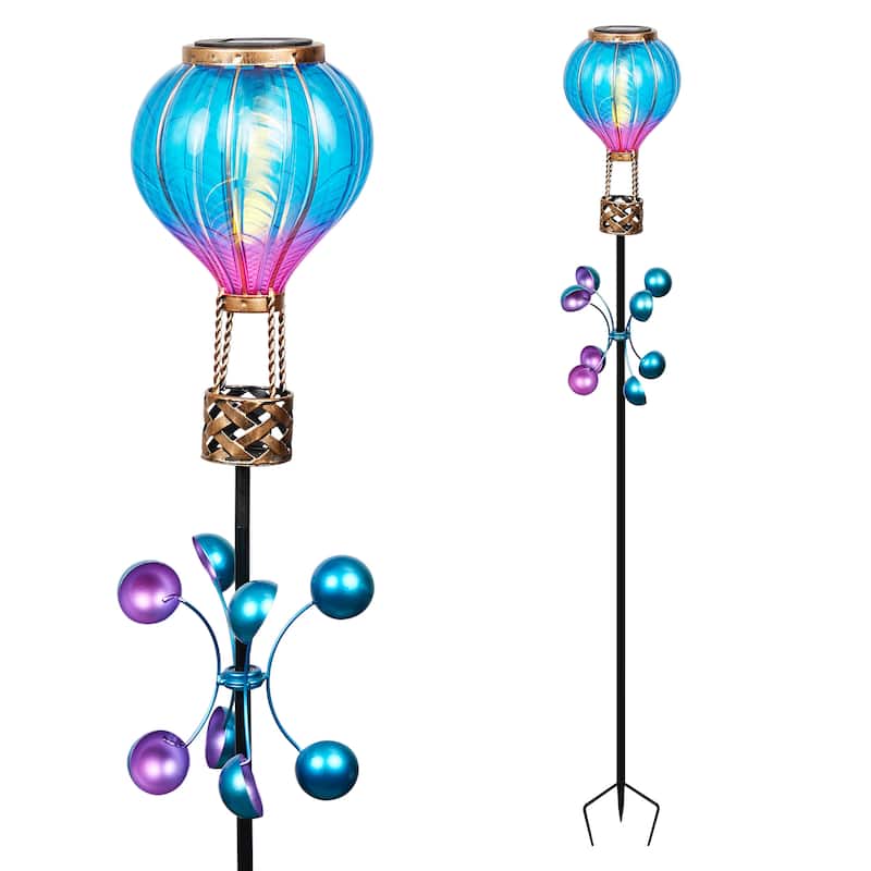 Solar Blue/Purple Hot Air Balloon Spinning Garden Stake w/LED