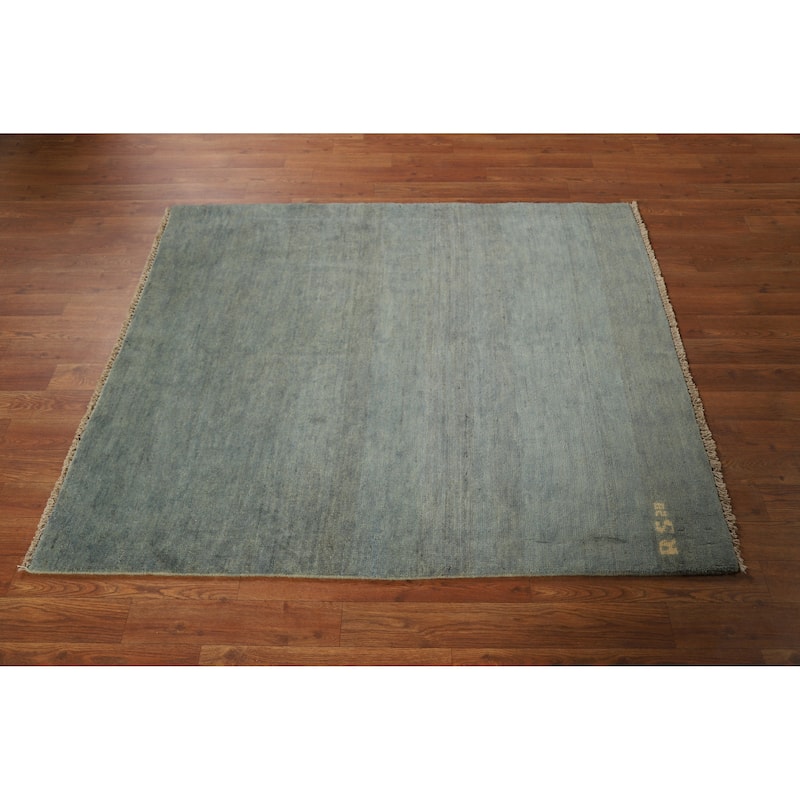 Blue Green Gabbeh Accent Modern Rug Handmade Wool Carpet - 3'11" x 4'7"