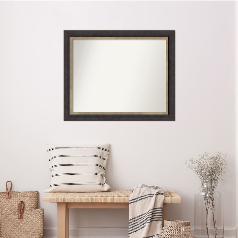 Hammered Charcoal Tan Non-Beveled Wood Framed Wall Mirror - Hammered Charcoal Tan