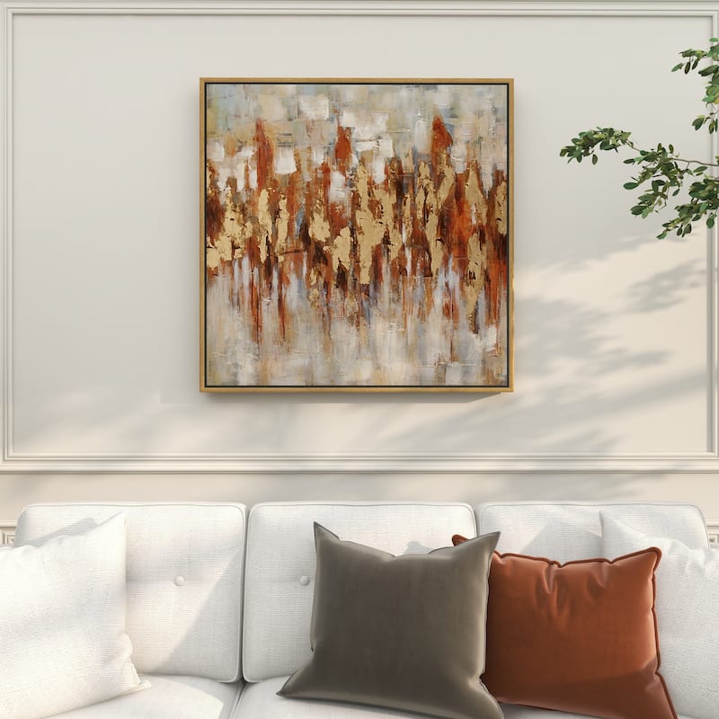 Gold Canvas Abstract Framed Wall Art with Gold Frame