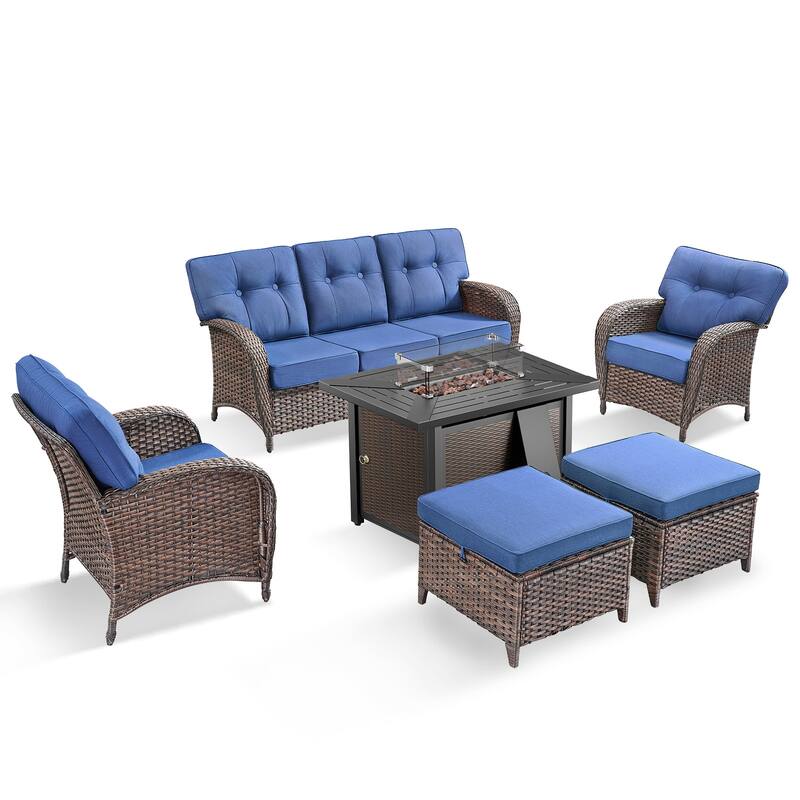 Pocassy Outdoor 43 In Fire Table with Sofa Patio Swivel Chair Set