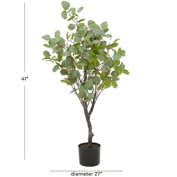 dimension image slide 1 of 3, Green Faux Foliage Eucalyptus Artificial Tree with Realistic Leaves and Black Plastic Pot