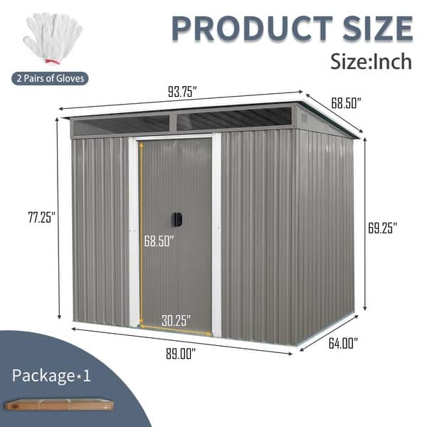 8x 6ft Patio Grey Metal Storage with Lockable Sliding Doors