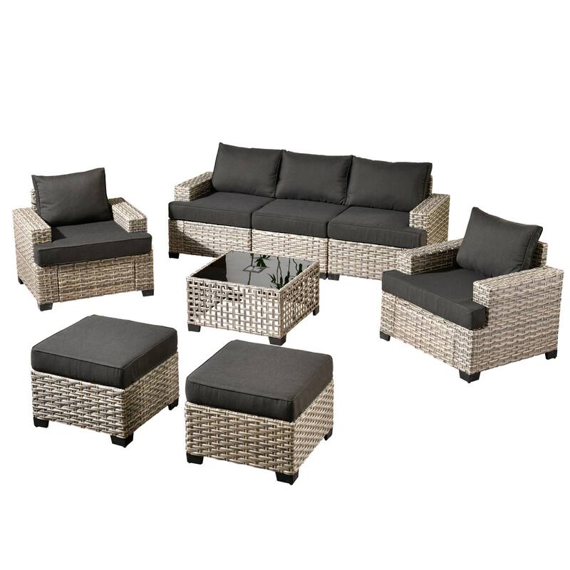 HOOOWOOO 8-piece Outdoor Wicker Patio Furniture Set with Coffee Table