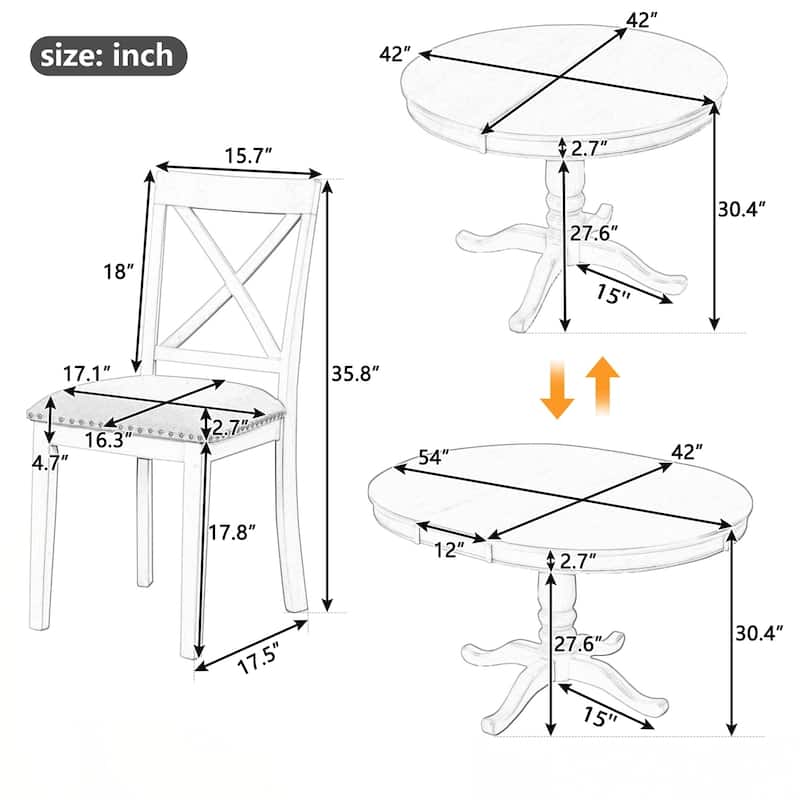Modern Dining Table Set for 4,Round Table and 4 Kitchen Room Chairs,5 Piece Kitchen Table Set for Dining Room,Dinette