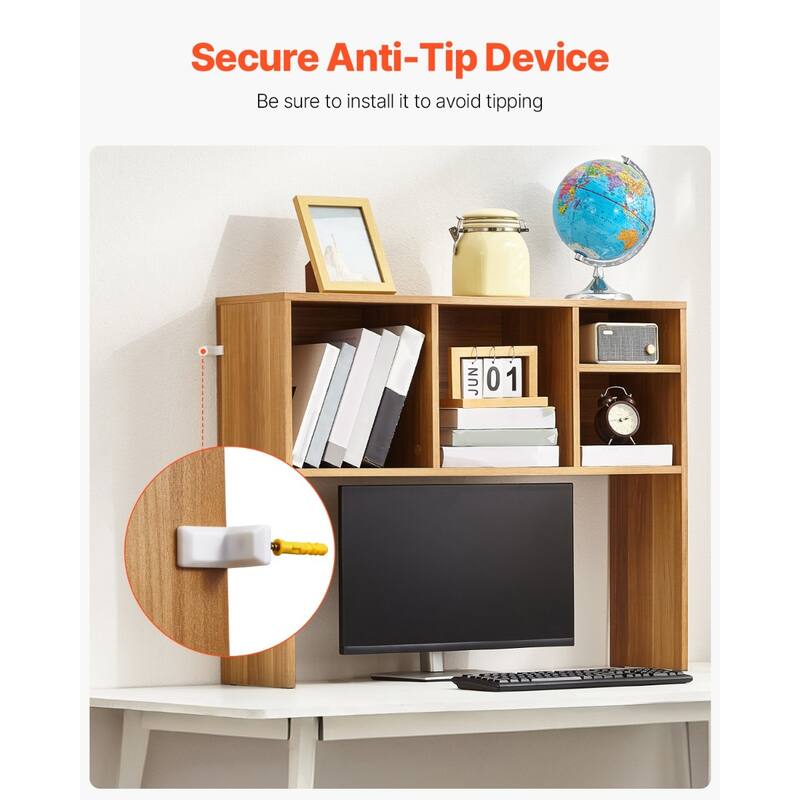 Particle Board Desktop Bookshelf, Storage Rack Wood Display Shelf and Safe - 37.0" L x 9.4" W x 28.7" H
