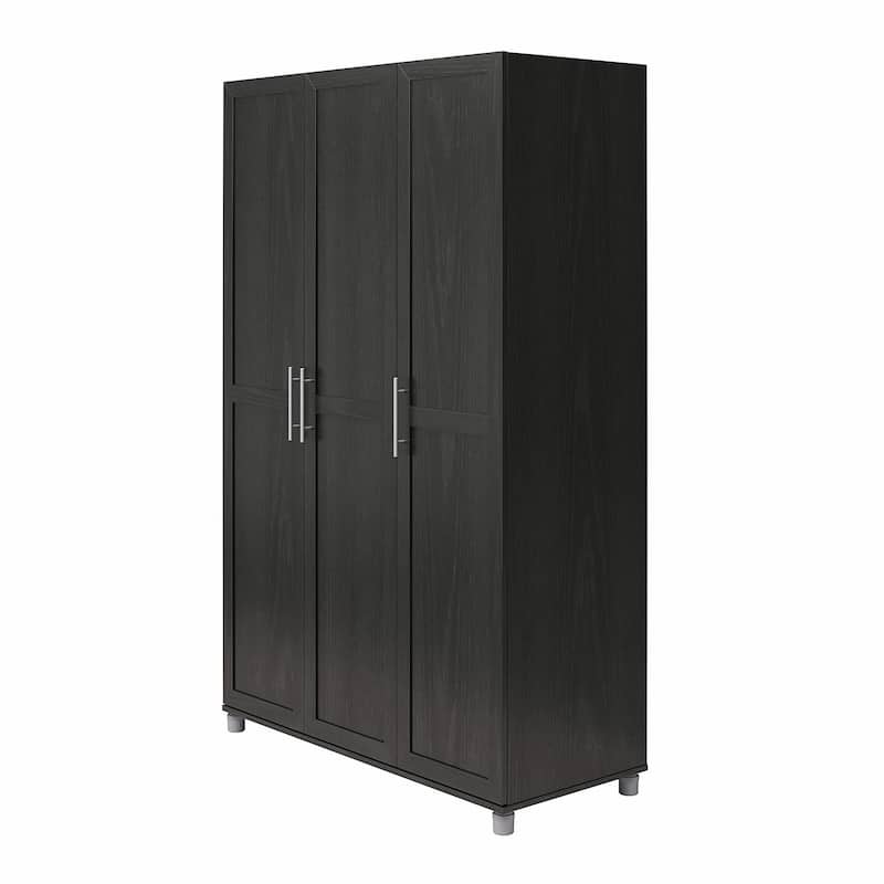 Roomfitters Camberly Framed 3-Door Wardrobe Closet with Hanging Rod and Shelving Storage, Black Finish