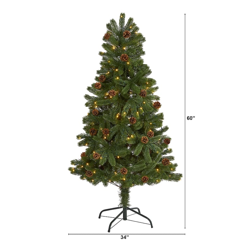 5ft. Spruce Artificial Christmas Tree with Pinecones & 100 Clear LED Lights - Charming Holiday X-Mas Tree