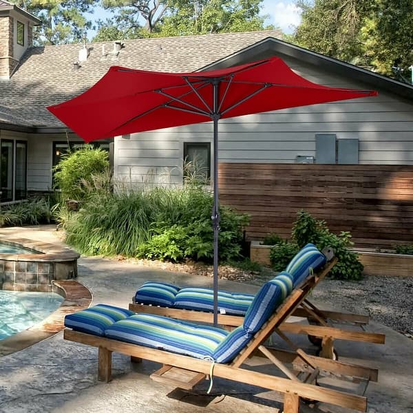 half wall patio umbrella WEBUP Round Umbrellas 10ft Half Parasol Semicircular Parasol Outdoor Portable Umbrella Semi Round Market Umbrella Stir up a touch of midcentury glamor with this classic scalloped outdoor half umbrella Costway 9Ft Half Round Umbrella