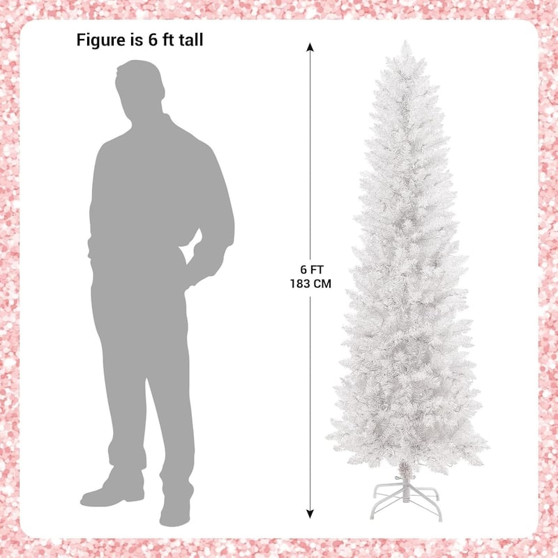 6ft White Pencil Christmas Tree with 250 Warm White & Colored Change Lights