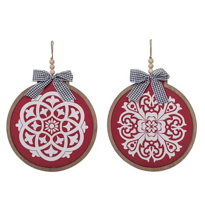 Transpac Wood 12.5 in. Multicolored Christmas Fancy Ornament Decor Set of 2