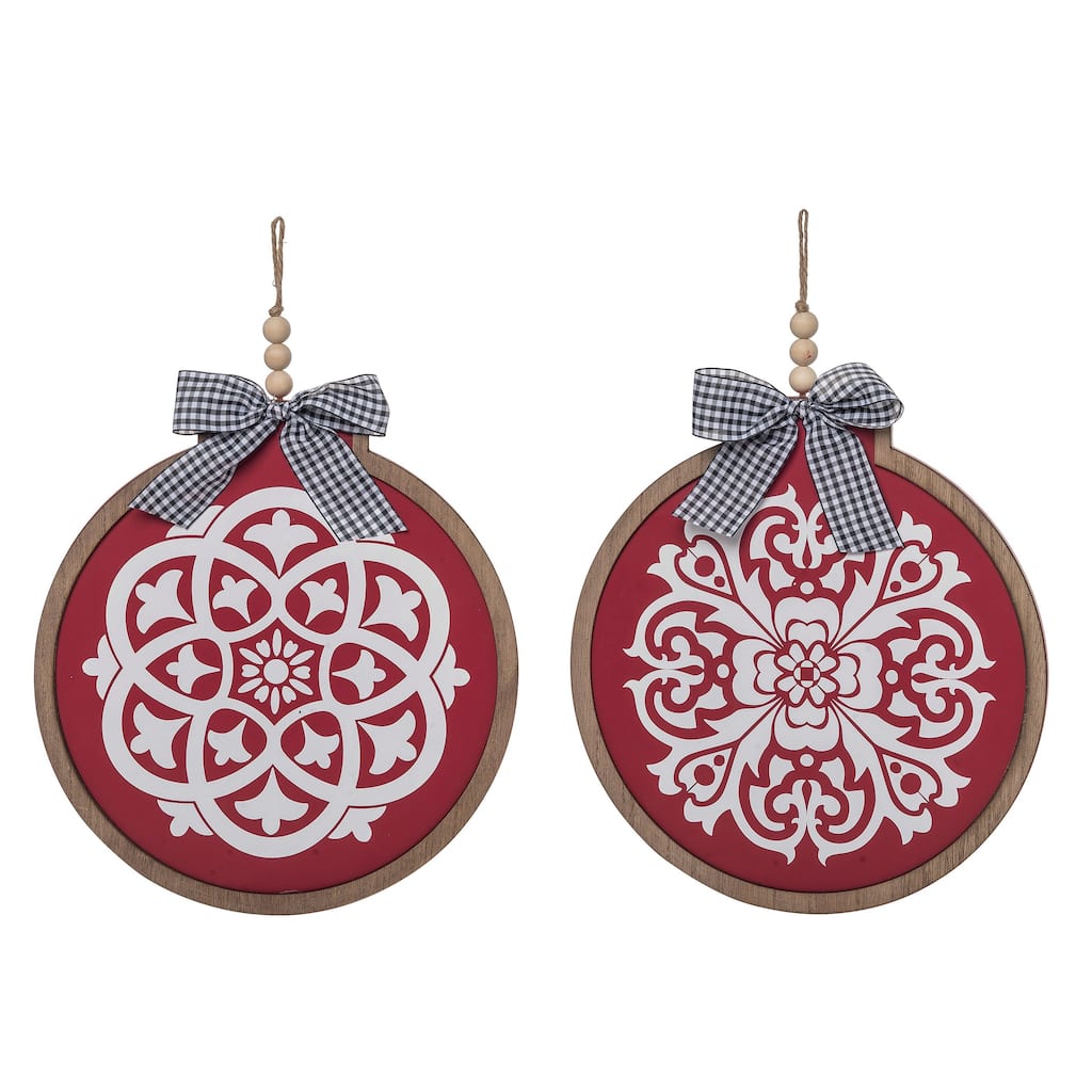 Transpac Wood 12.5 in. Multicolored Christmas Fancy Ornament Decor Set of 2