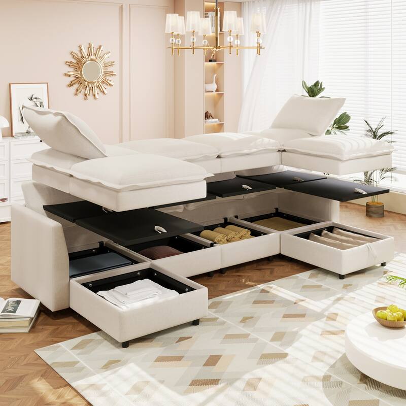 126" Modular Sofa Bed with Storage, 6-Piece Set