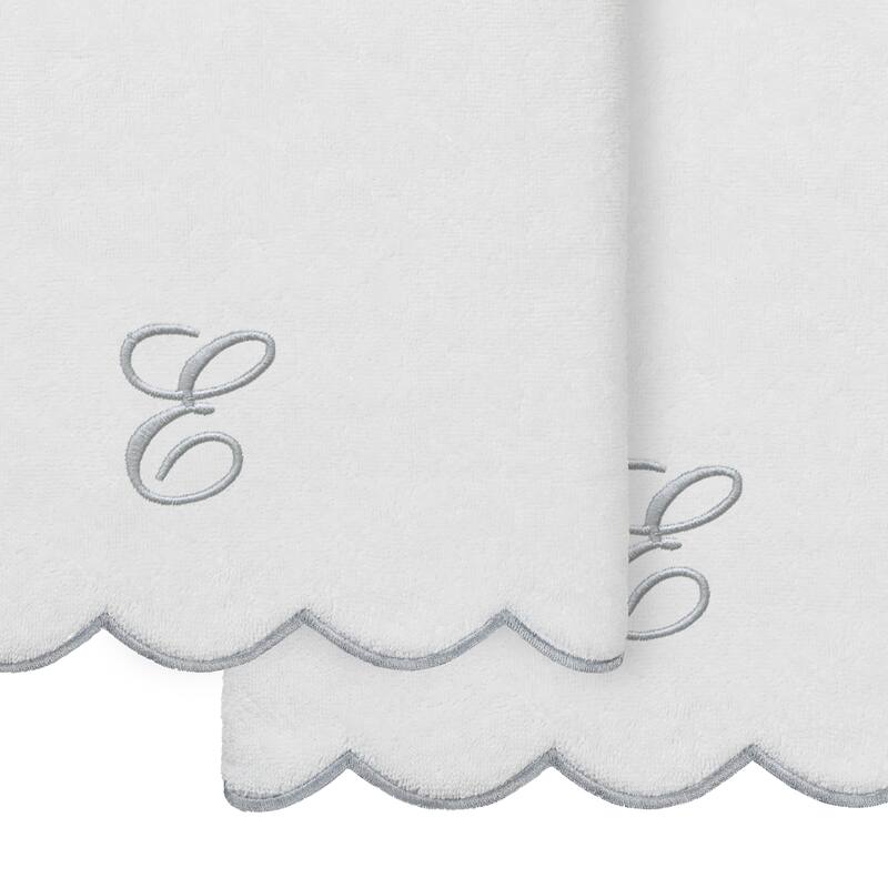 Authentic Hotel and Spa 100% Turkish Cotton Grey ADORNIA Scallop Personalized 2 Piece Bath Towel Set - 2 Bath Towels