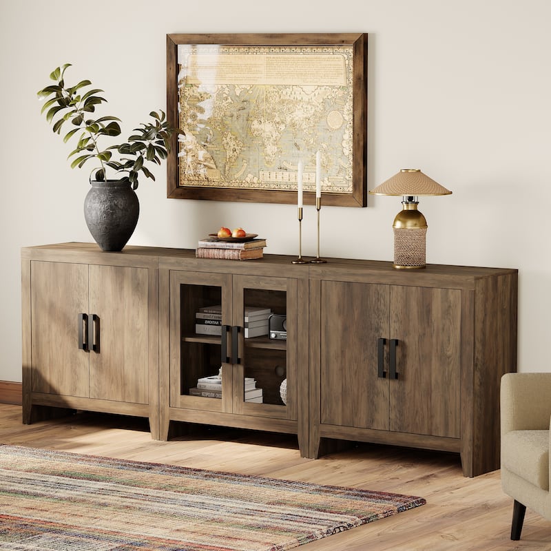 WAMPAT Farmhouse TV Stand for TVs up to 85 Inch, 3-Piece Modular Entertainment Center with Glass and Wood Doors - n/a