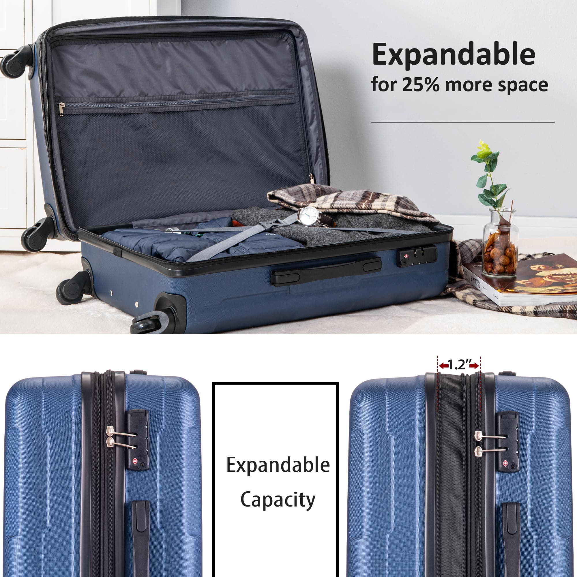 Blue 2 Piece Adjustable Telescoping Handle TSA Lock Camp Trunks - Bed ...