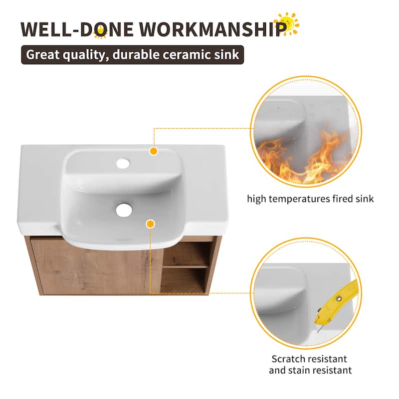 Beingnext 24"/28" Bathroom Vanity with Sink, Floating Bathroom Vanity with Soft Close Door and Shelf