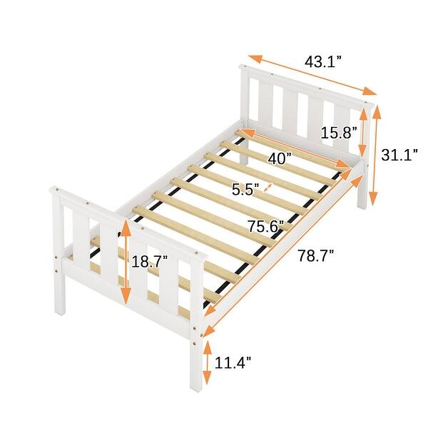 dimension image slide 1 of 3, Twin Size Classic Design Solid Wood Platform Bed Frame with Headboard and Footboard