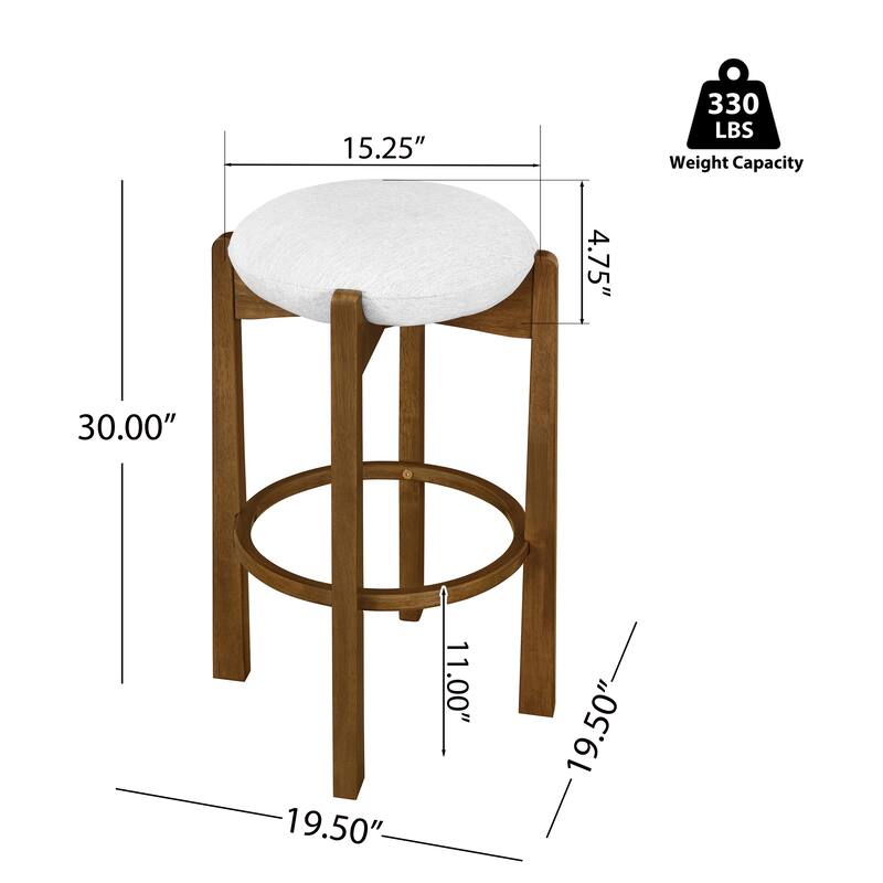 Christopher Knight Home - Tara Rubberwood Upholstered Barstools in Walnut and Ivory Fabric