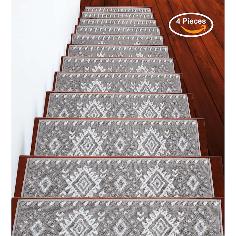 SussexHome Traditional PP Stair Treads (9 x 28 in.) - 10-PACK - Gray