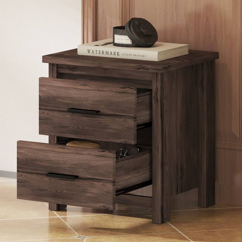 Vintage Simple Two Drawers Wooden Nightstand for Large Storage Space