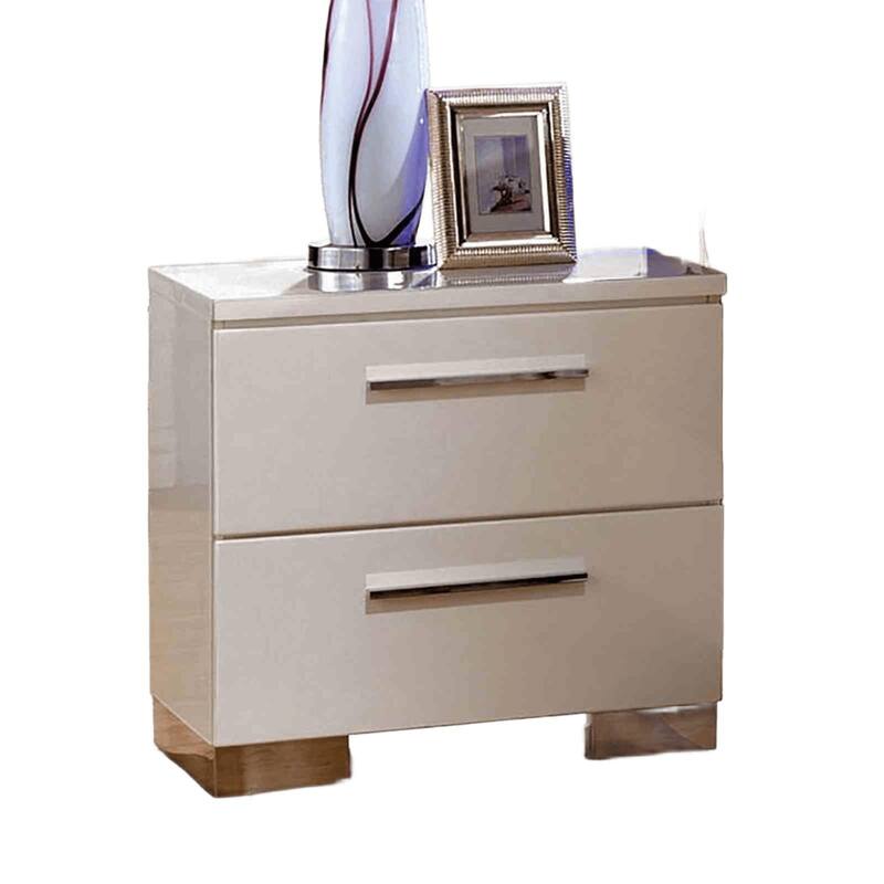 Contemporary Nightstand - Glossy White Finish, Lacquer Coating & Chrome Accents