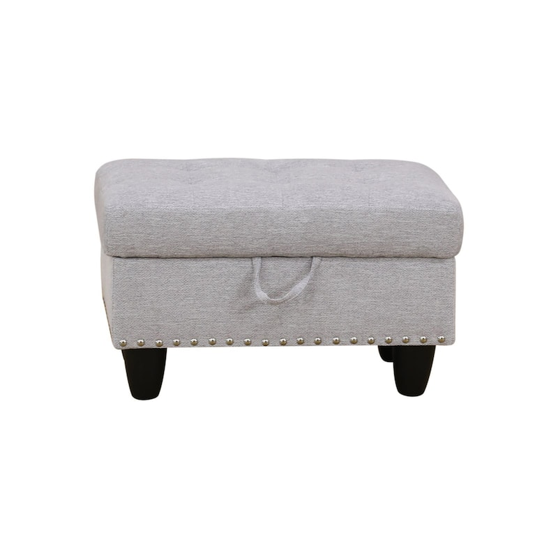 Grey White Flannel Storage Ottoman Footstool