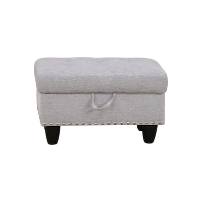 Grey White Flannel Storage Ottoman Footstool