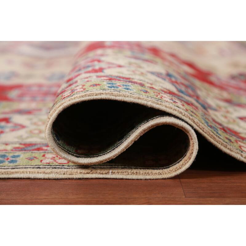 Hand Knotted Oriental 100% Wool Carpet Traditional Geometric Peach Kazak Area Rug - 9' 9'' X 8' 4''