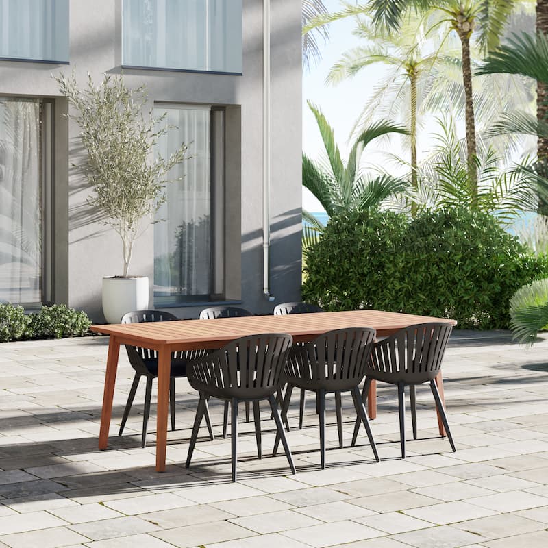 Amazonia FSC Wood Outdoor Patio Jenther Dining Set - 7pc - Black Aluminum Armchairs