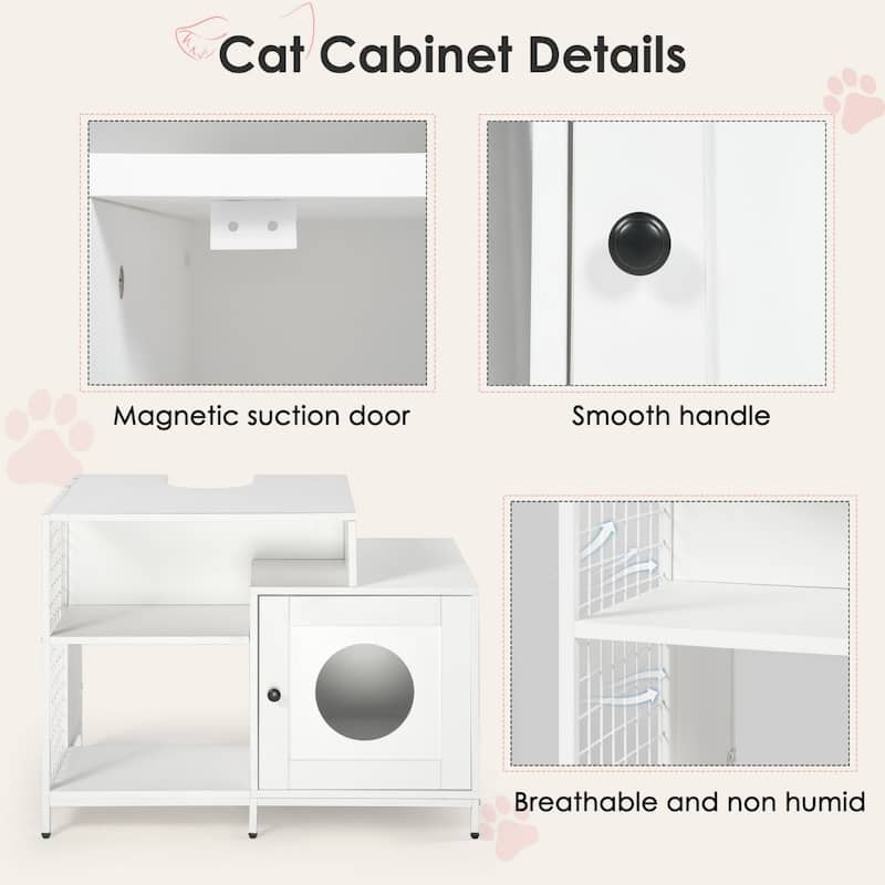 Hidden Cat Litter Box Enclosure with Divider for Large Indoor Cats