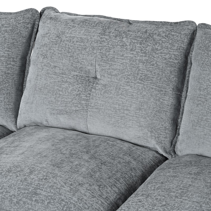115" U-Shaped Chenille 6-Seater Sectional Sofa with Adjustable Armrest Pillows