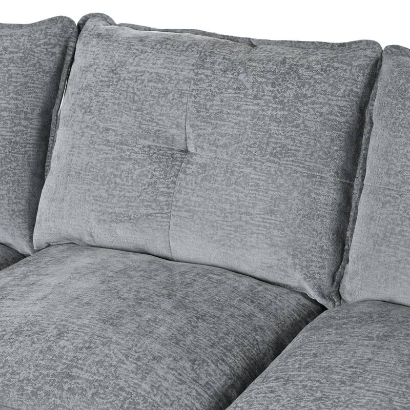 Luxurious U-Shaped Chenille Sectional Sofa with Adjustable Armrest Pillows and Button-Tufted Backrest