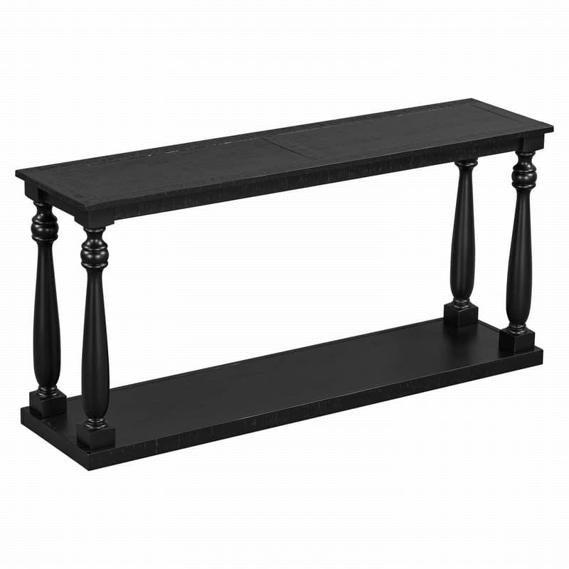 Vintage 63" Long Console Table with Bottom Shelf and Solid Wood Legs for Entryway and Hallway Decor