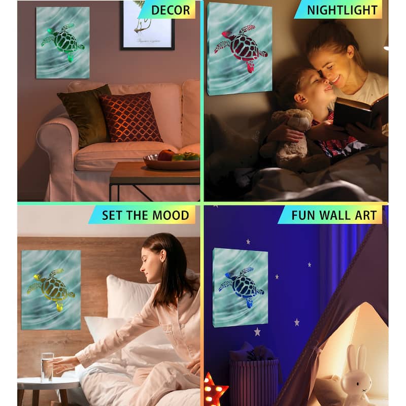 CoTa Global Sea Turtle Light Up LED Wall Art - Changing Color LED - 15.75Lx11.9Wx1H inches