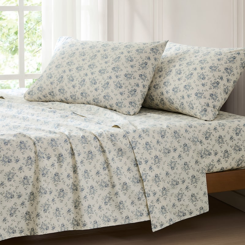 Lush Decor Rose Garden Blue Cotton Sheet Set