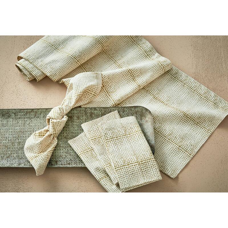 Wabi Sabi Dot Block Print on Beige Background Cotton Machine Washable Table Runner Décor Decoration, 72" x 14.5"-in.