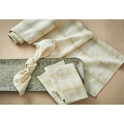 Wabi Sabi Dot Block Print on Beige Background Cotton Machine Washable Table Runner Décor Decoration, 72" x 14.5"-in.