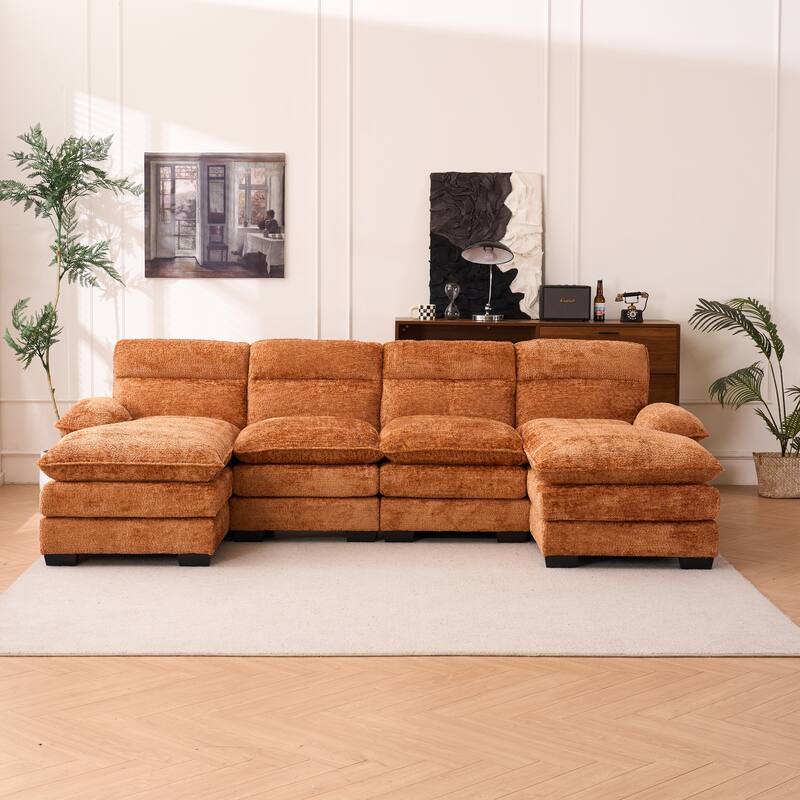Modern U-shape Chenille Upholstered Sofa with Chaise Multiple Cushions Sectional Couch