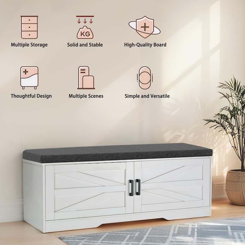 GDF Studio - Tilson Modern Farmhouse Wood Storage Bench with Cushion and Adjustable Shelves